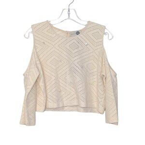 NWT Soul of MU Cold-Shoulder Ivory Open Knit Crop - SZ - S